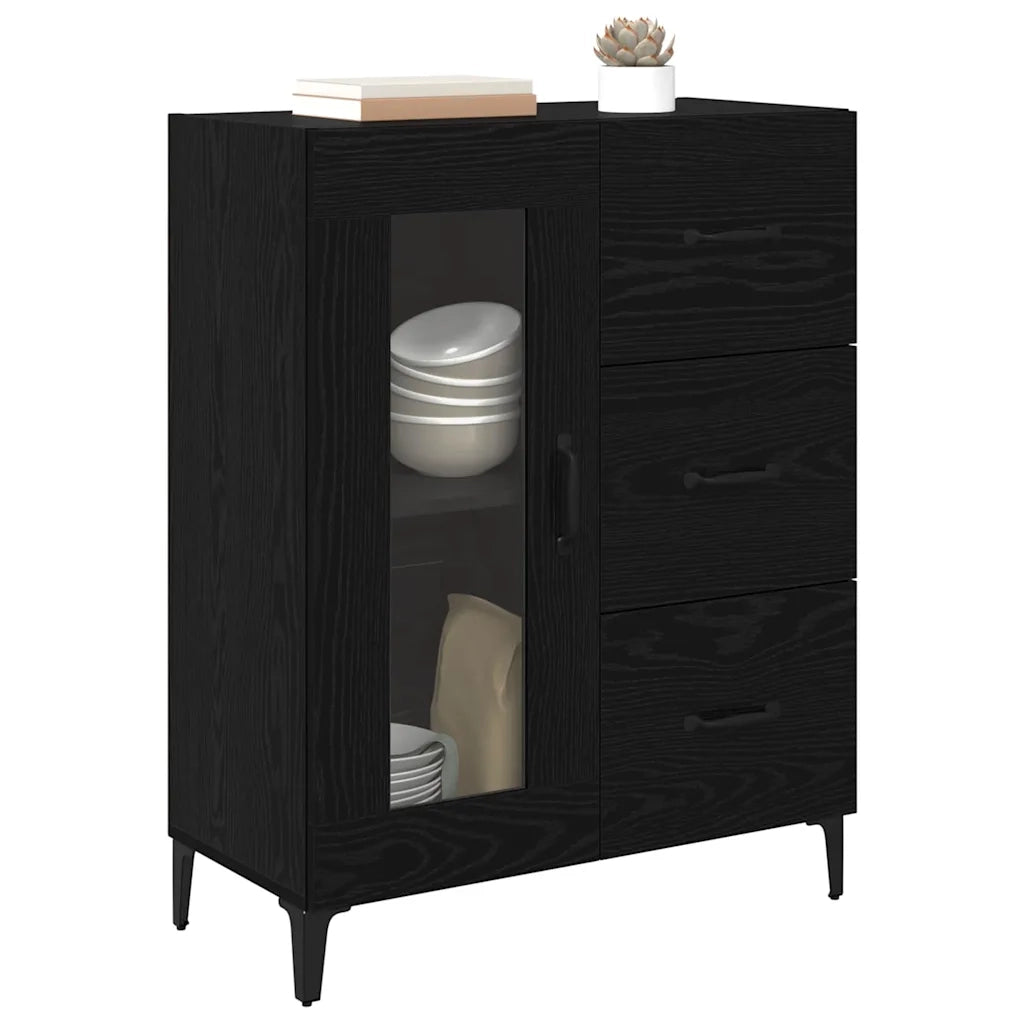 Credenza con Cassetto-Buffet-Armadio da cucina Rovere Nero 69,5 x 34 x 90 cm 377339