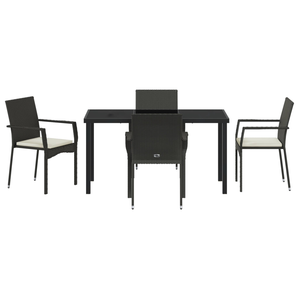 Set da Pranzo da Giardino in 5 Pezzi con Cuscini Nero Polyrattan