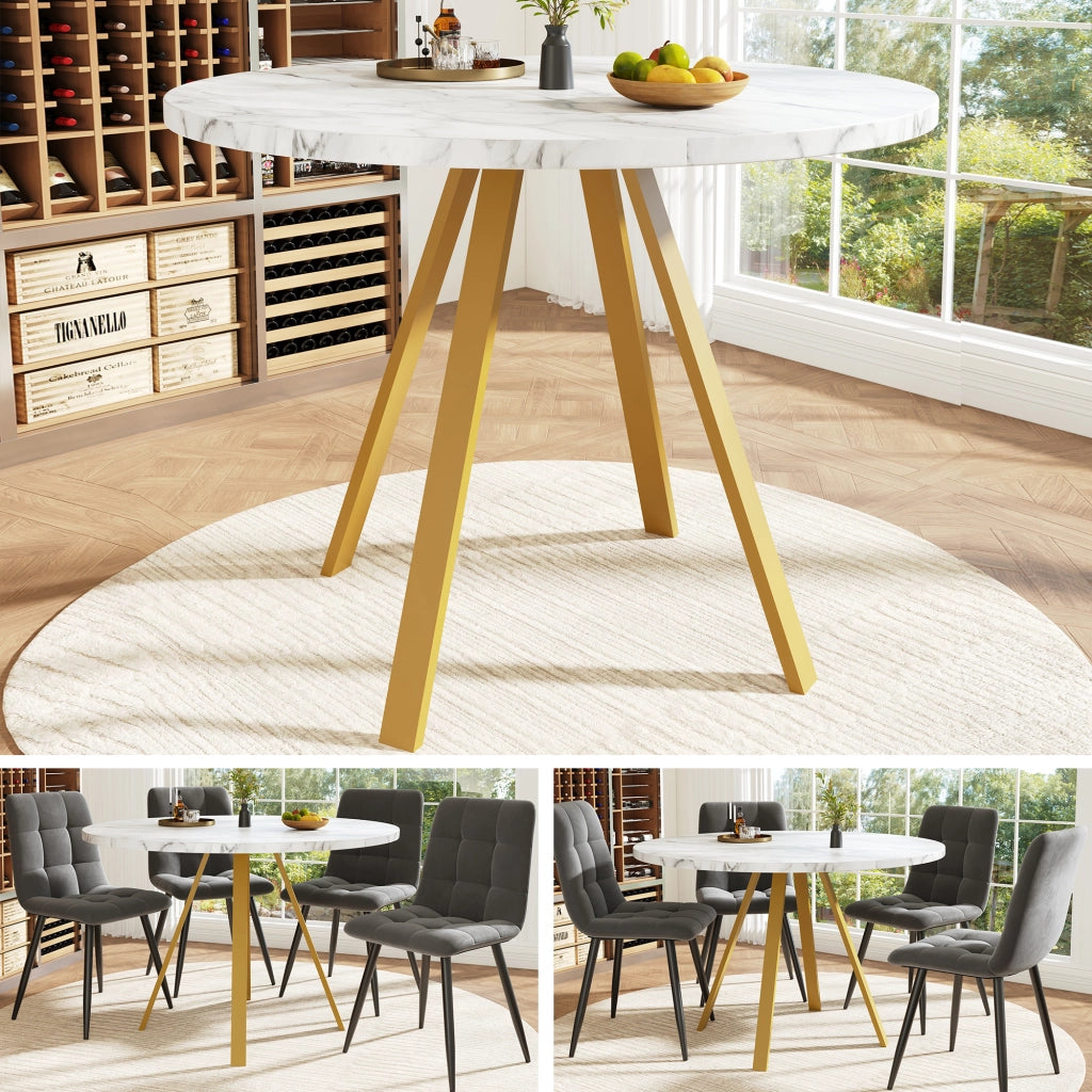 TAVOLO DA PRANZO ROTONDO 80 x 80 x 75 cm MDF Bianco/Oro