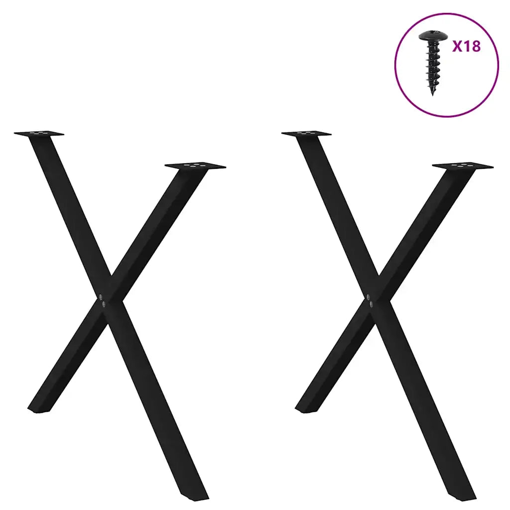 Gambe per tavolo da pranzo a forma di X 2 pz nere 90x(72-73) cm in acciaio 4012924