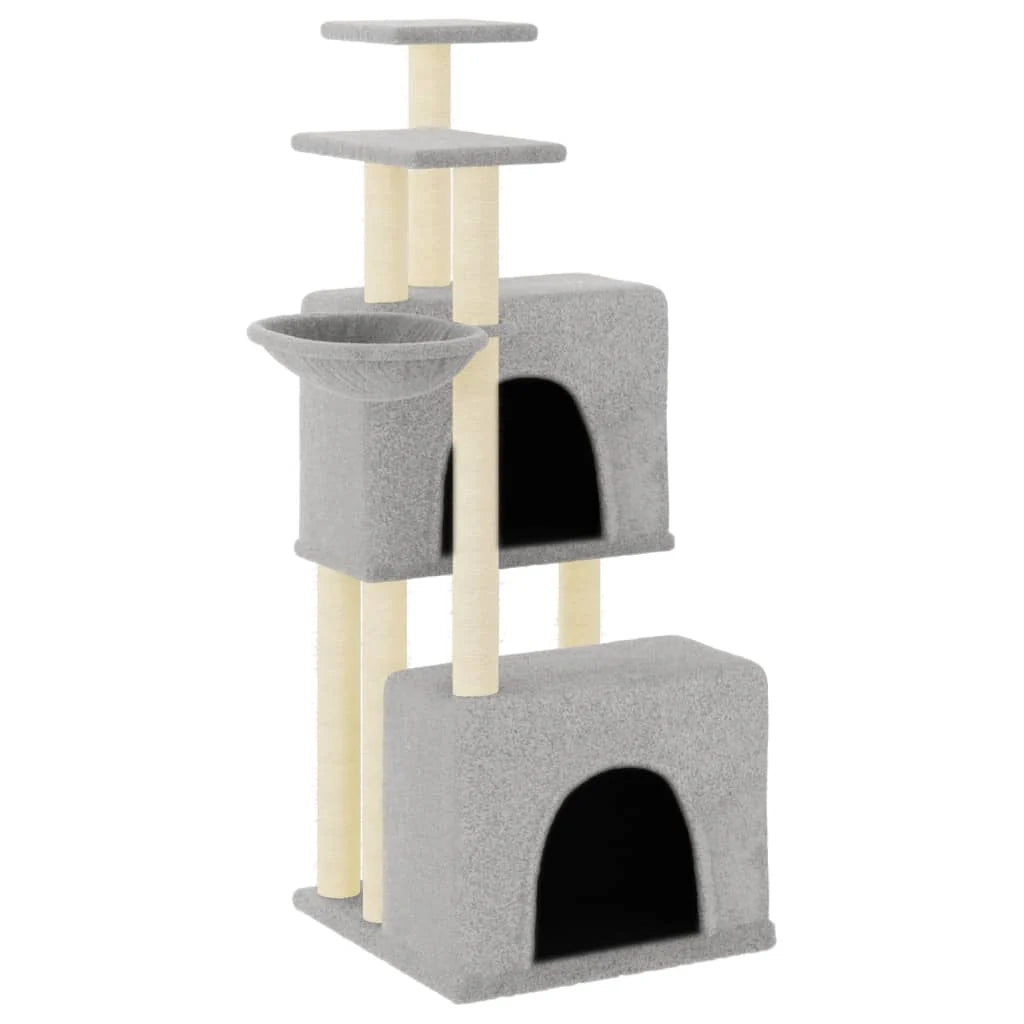 Tiragraffi per gatti torre per arrampicata giocattolo piattaforma per arrampicata con tiragraffi in sisal leggero 122 cm grigio 02_0022555