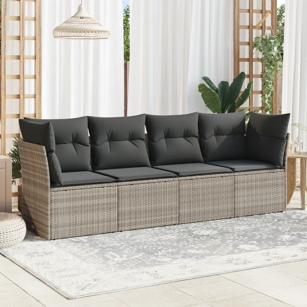 Set Divano da Giardino 4pz | Set Salotto da Giardino con Cuscini Grigio Chiaro Polyrattan