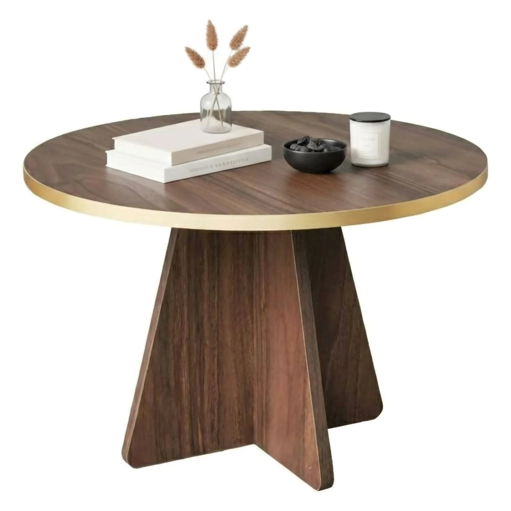 Tavolino da salotto Armanda, Tavolo basso da caffè, Portariviste per divano, Ripiano da soggiorno, 60x60h40 cm, Oro e Noce