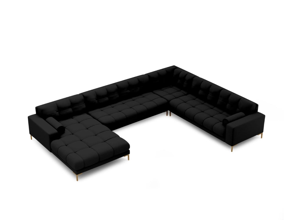 Cosmopolitan Design - Divano panoramico destro "Bali" 7 posti in tessuto strutturato nero 