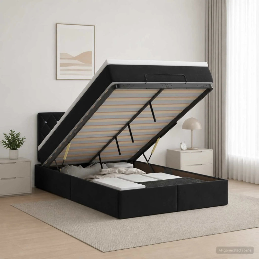 Letto ottomano con materasso Nero 120 x 190 cm Velluto 3456473