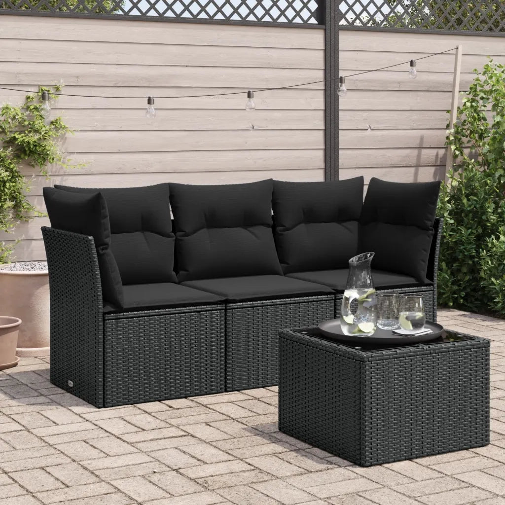 Set Divani da Giardino 4 pz con Cuscini Nero in Polyrattancod mxl 134888