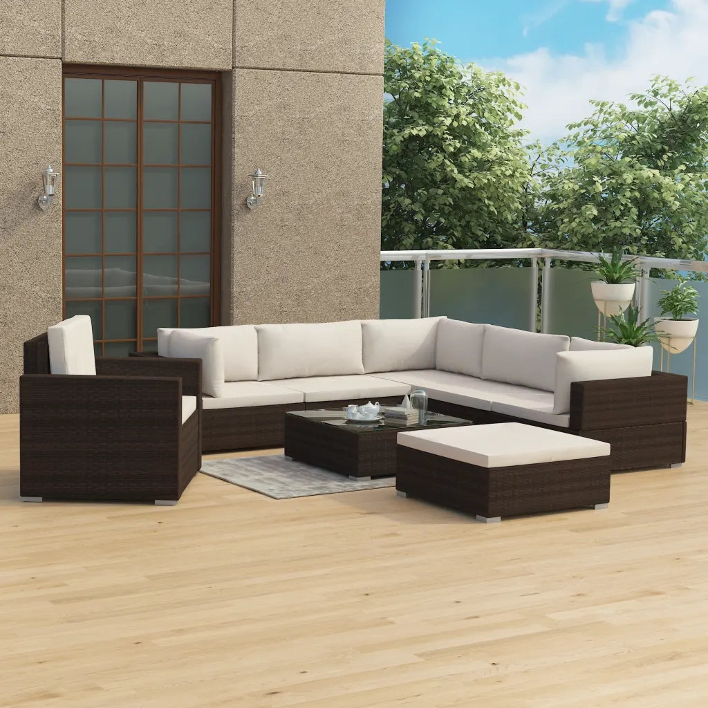 Set Divani da Giardino 8 pz con Cuscini in Polyrattan Marrone cod mxl 33128