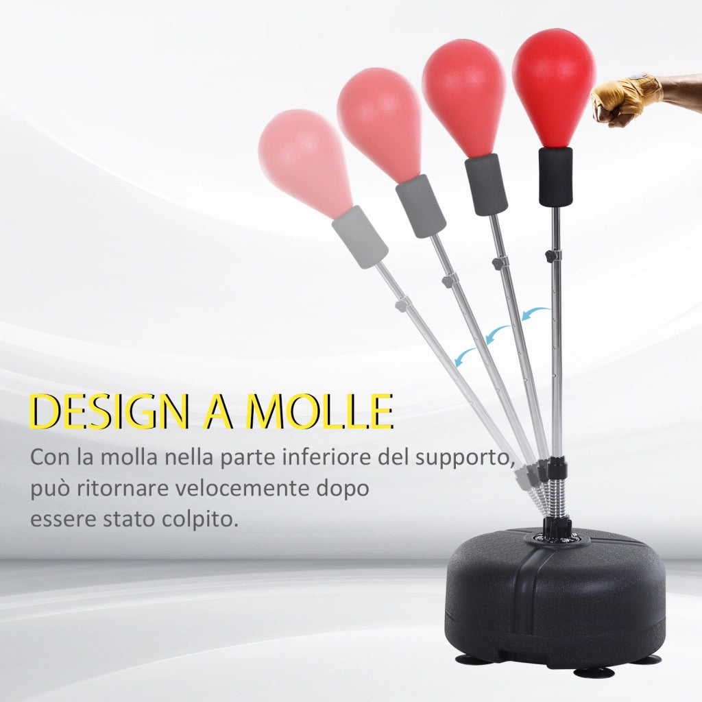Punching Ball ad Altezza Regolabile con Guanti Boxe. in Acciaio. Finta Pelle e PE. ?48x136-154 cm. Nero e Rosso