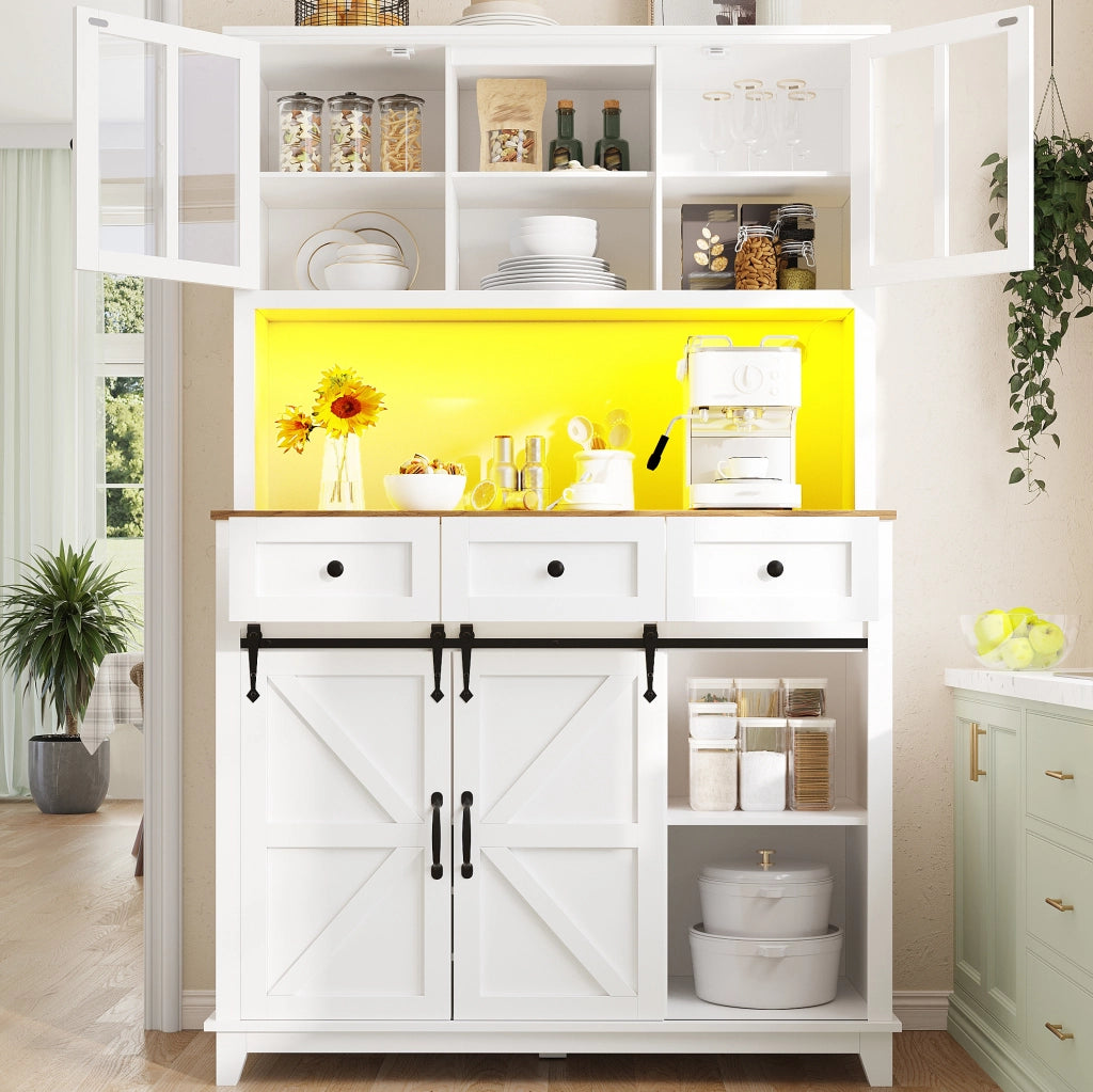 Credenza 105x38.4x180 cm con illuminazione LED; MDF; bianco