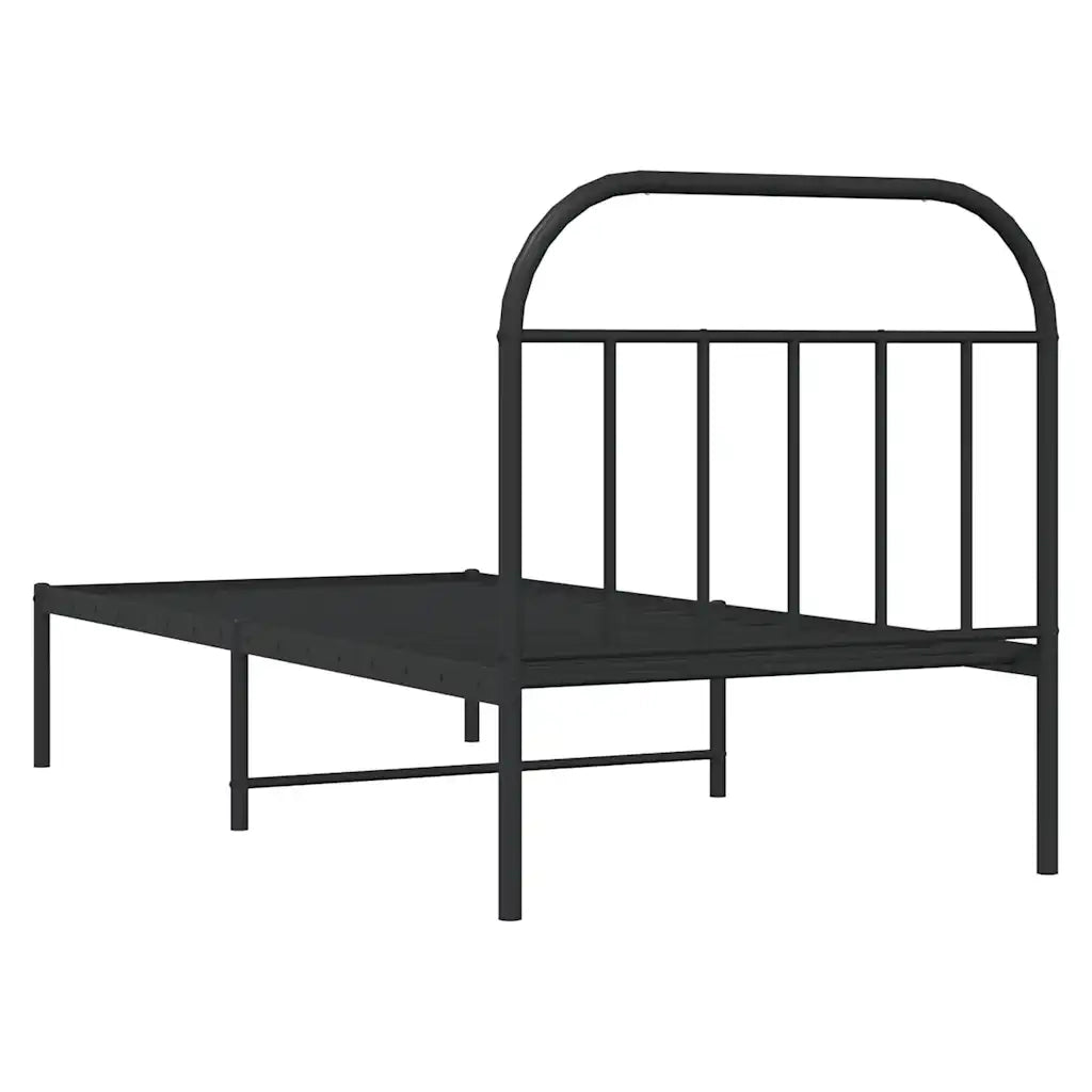 Letto singolo | Letto per adulti | Giroletto con Testiera in Metallo Nero 90x200 cm