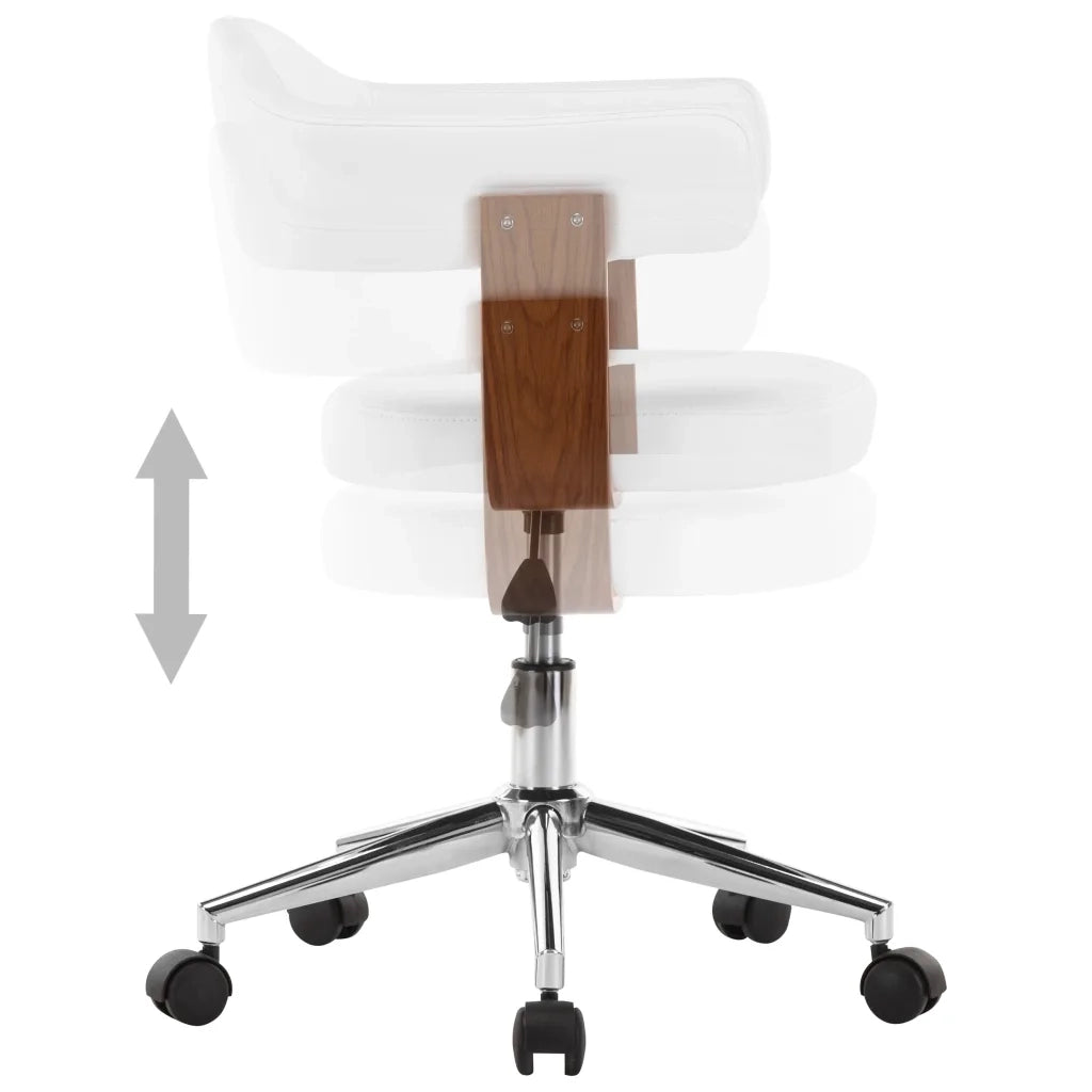 Sedia da Ufficio Girevole Bianca in Legno Piegato e Similpelle 3054837