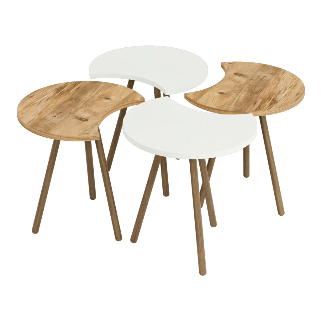 Set di 4 tavolini da caffè impilabili 48 x 77 x 77 cm bianco / effetto legno 03_0008526