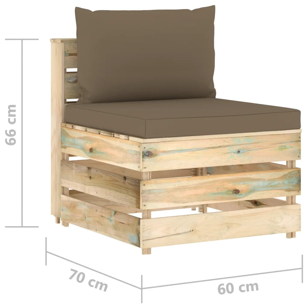Divano Centrale Modulare con Cuscini in Legno Impregnato Verde cod mxl 68795