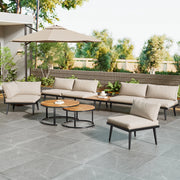 Set sedie sdraio giardino 5-6 persone: set pranzo terrazzo/balcone; 6 pezzi; 2 Divanooi 2 posti + 2 poltrone + 2 tavolini; beige