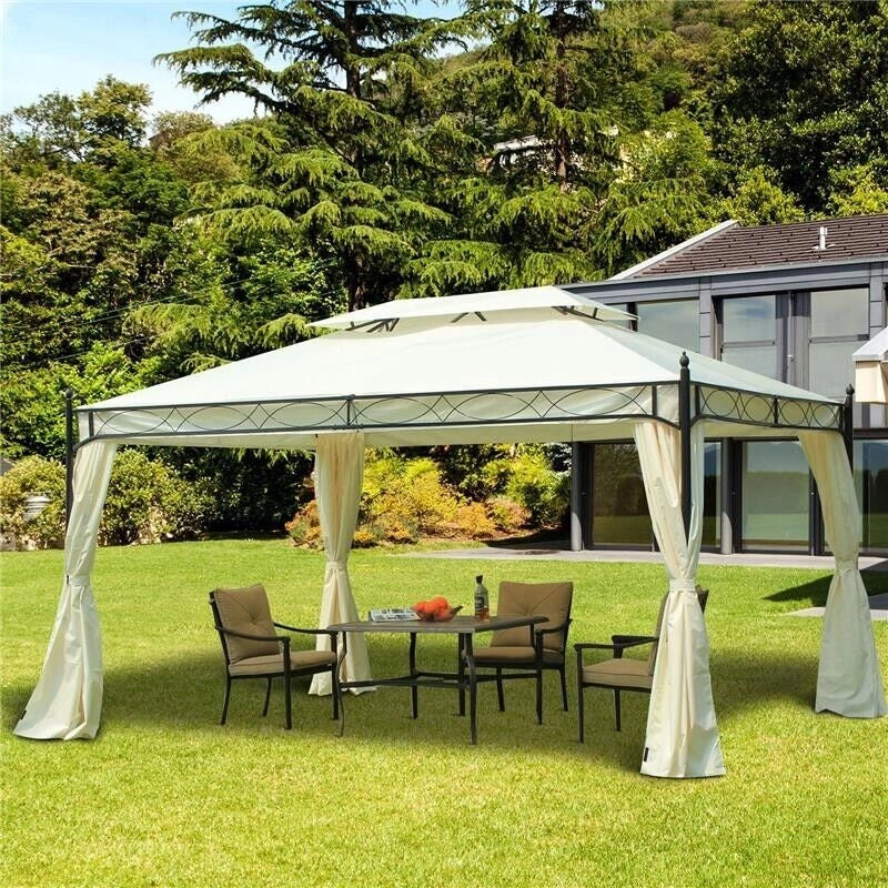 GAZEBO DA GIARDINO IN METALLO CON DOPPIO TETTO 3 X 4 M CREMA