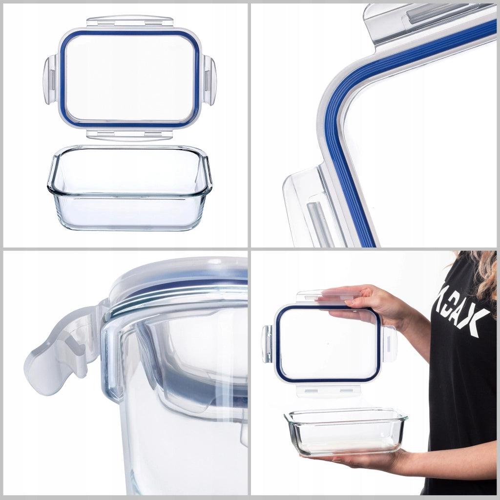 Contenitore per alimenti in vetro KADAX da 1040 ml con coperchio, ideale per il pranzo.