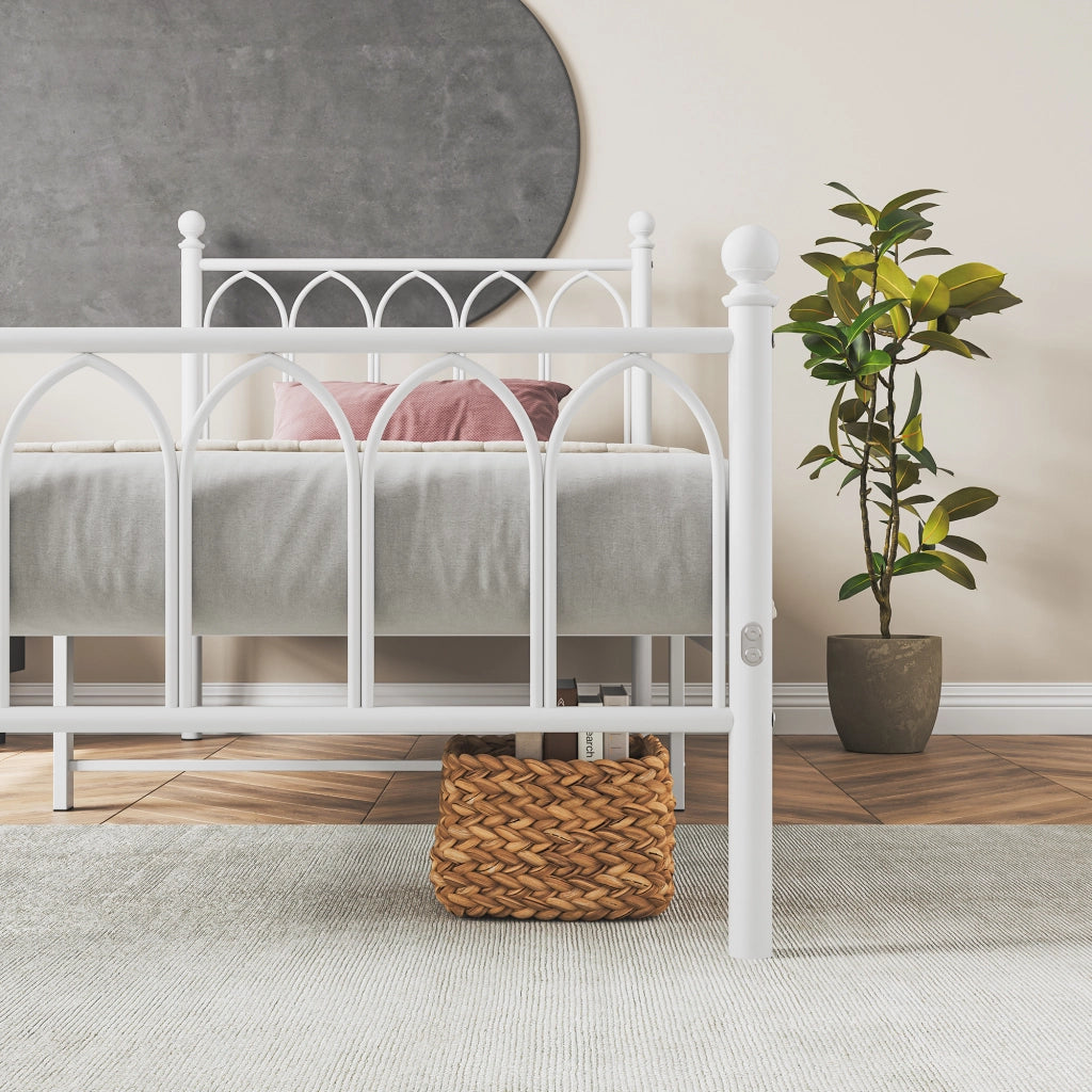 Letto in metallo con testiera vintage e contenitore, 90x200 cm