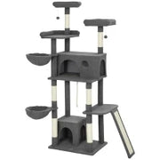 Albero tiragraffi con 3 letti, 2 piattaforme e 3 giocattoli sospesi, altezza 174 cm, Grigio