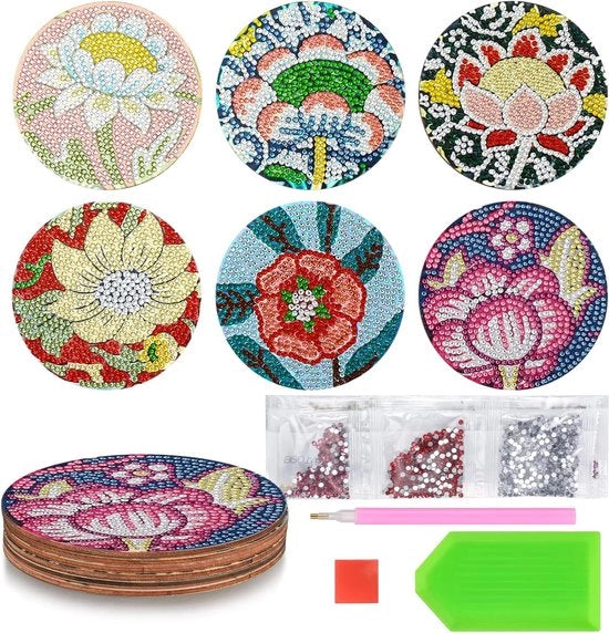 6 pezzi di supporto per pittura 5D DIY con disegno di diamante, bicchieri da cocktail con mandala, arte e artigianato per adulti (6)