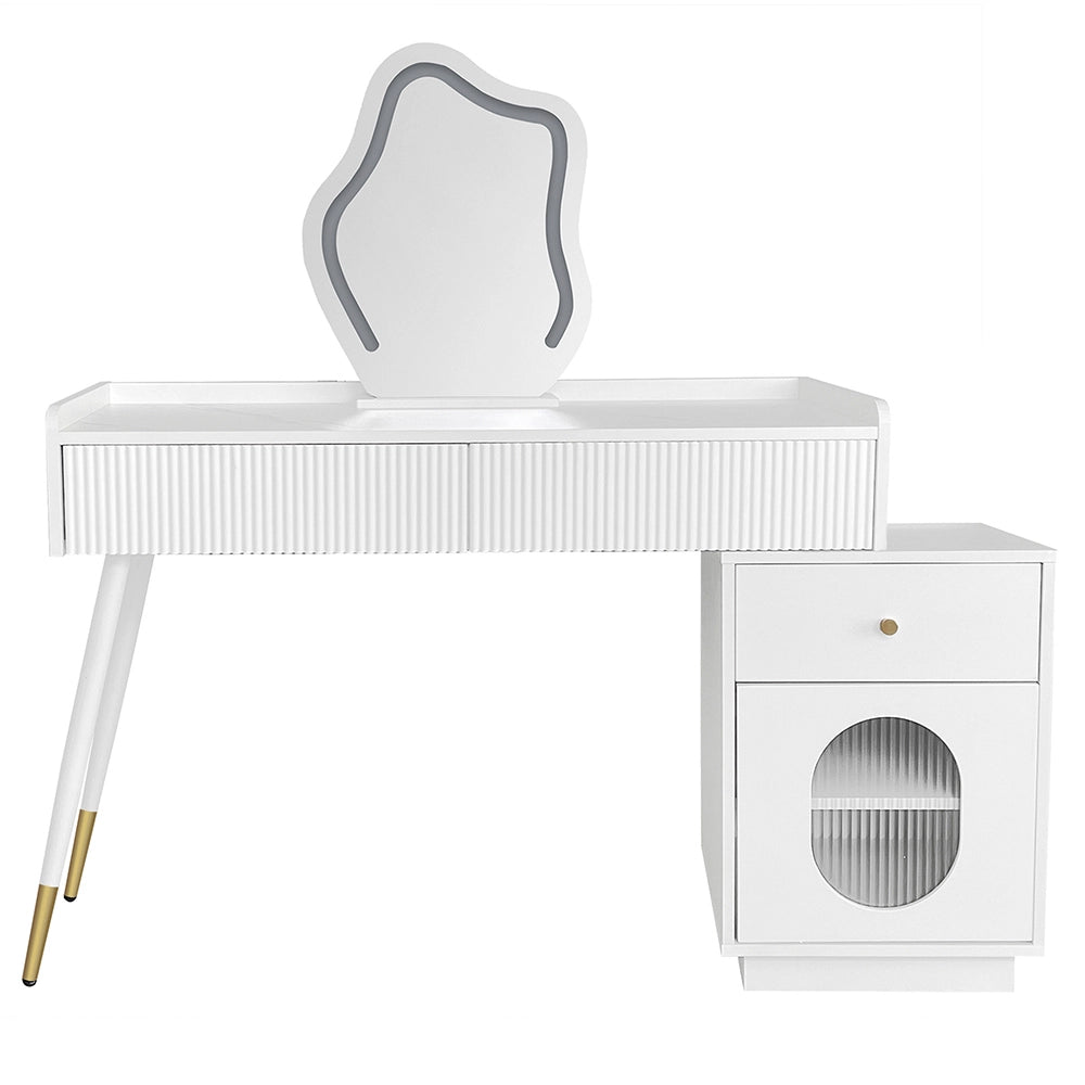 Tavolo trucco con specchio LED - Xylo - L100/H75/P40 cm - Bianco - Tre cassetti spaziosi