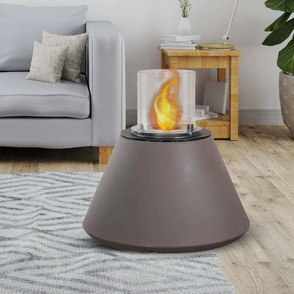 Camino a bioetanolo Parbo, Caminetto ecologico, Focolare senza fumo, Riscaldatore ad etanolo, Made in Italy, 60x60 h56 cm, Marrone