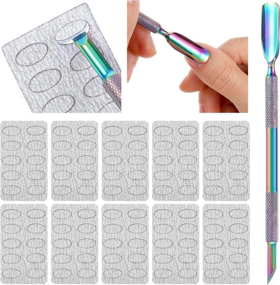Kit di rimozione della cuticola a 11 pezzi con carta abrasiva per rimuovere la cuticola e schiacciatore per manicure e pedicure (colorato)