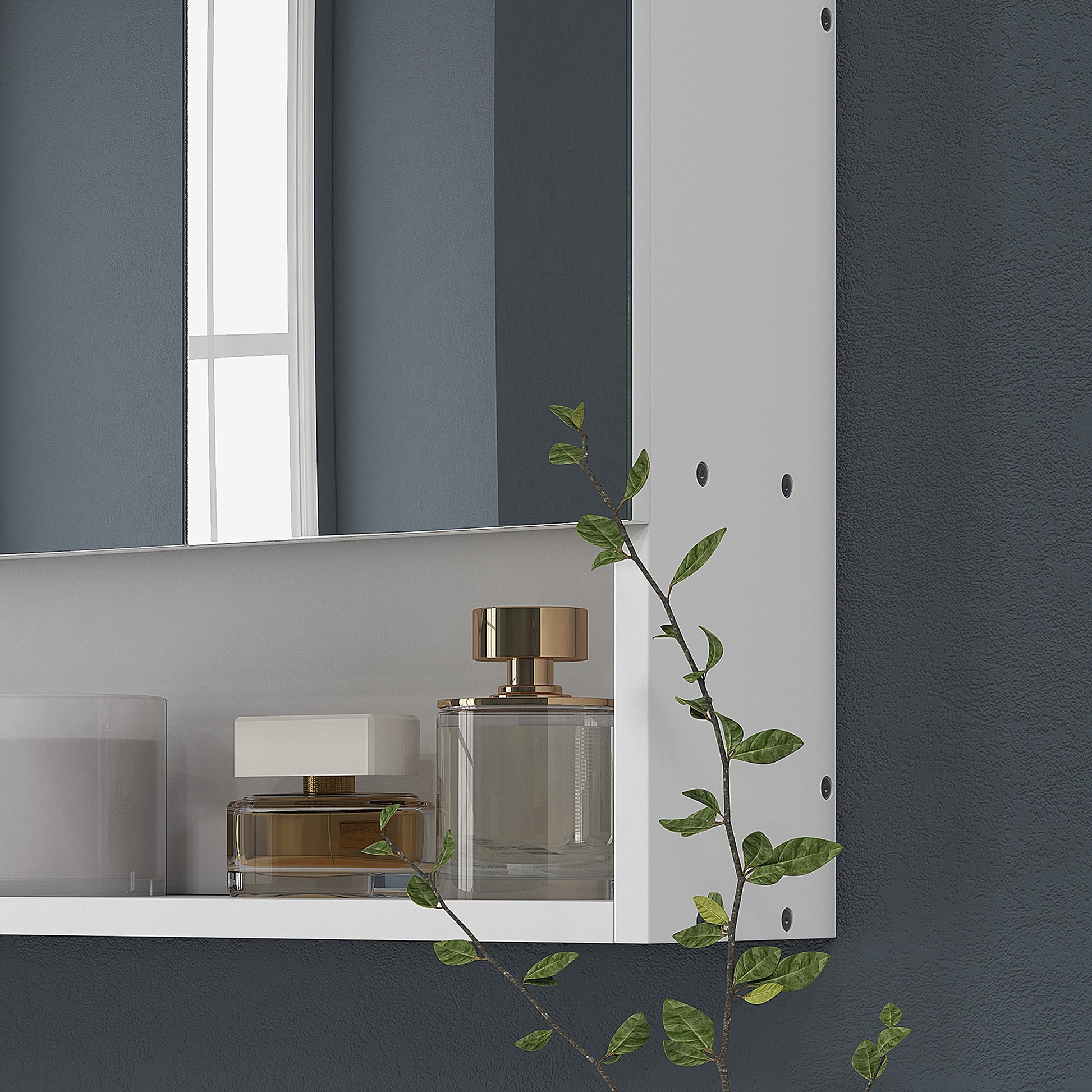 Armadietto da Bagno 90x15x75 cm con Specchio 3 Ante Soft Close e Ripiani Regolabili in MDF Bianco