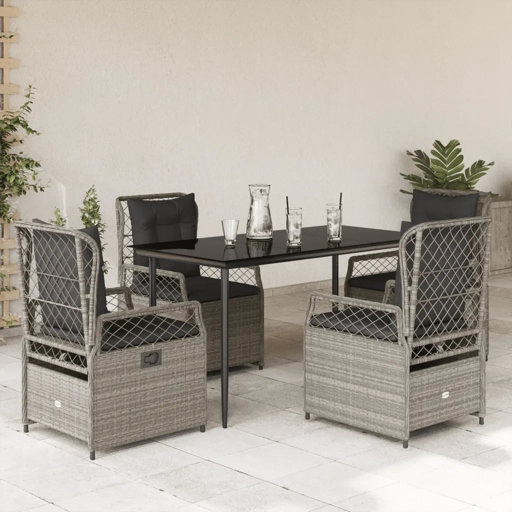 Set Pranzo da Giardino 5pz con Cuscini Grigio Chiaro Polyrattan 3263029