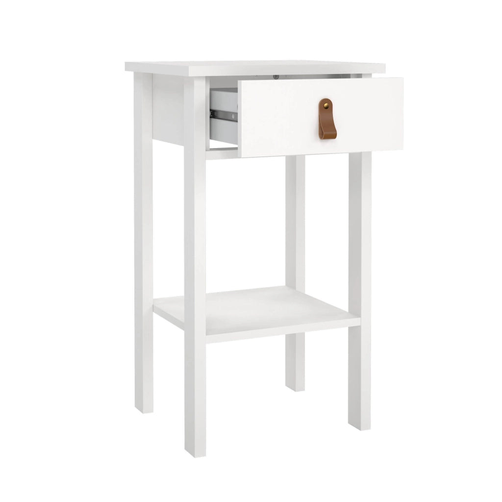 Comodino Inday, Comò basso, Tavolino da notte, Mensola da letto, 40x34 h70 cm, Bianco