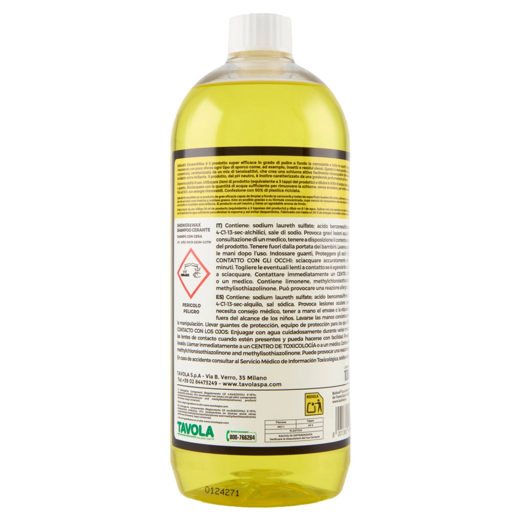 Bullock Car Care Shower&Wax Shampoo Concentrato per Auto, Effetto Lucidante e Protezione, Fino a 41 Lavaggi, Asciugatura Rapida, 1000ml
