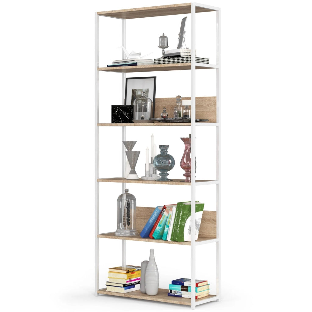 Scaffale stilo loft con ripiani in legno 80 cm Bianca 80 cm inserto frontale Sonoma Quercia 80x32x192 cm