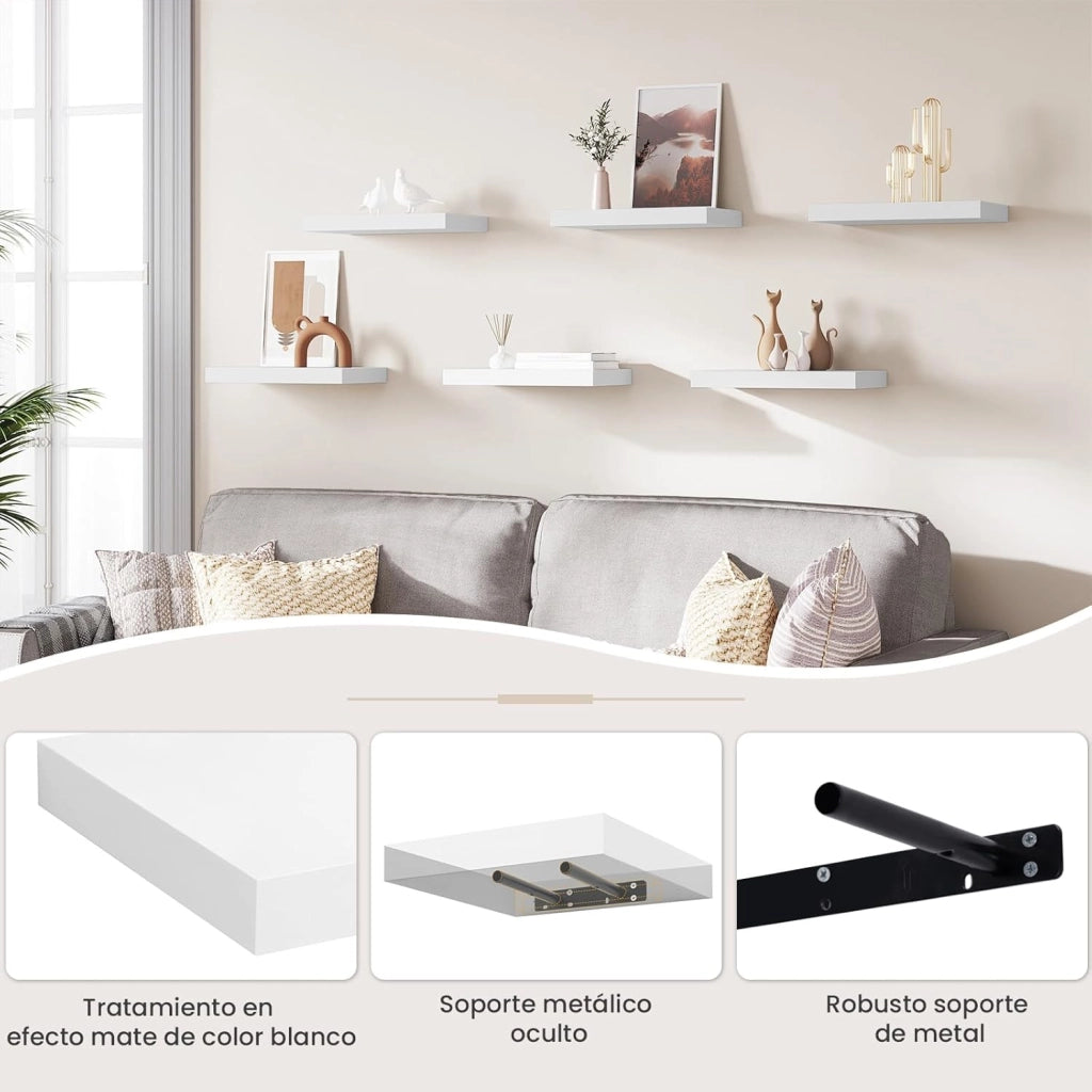 WOLTU Set di 6 mensole da parete, mensole a muro, scaffali per decorazioni, ripiani a muro in legno MDF, mensola a parete bianca, 25x22,9x3,8 cm, RG9365ws-6
