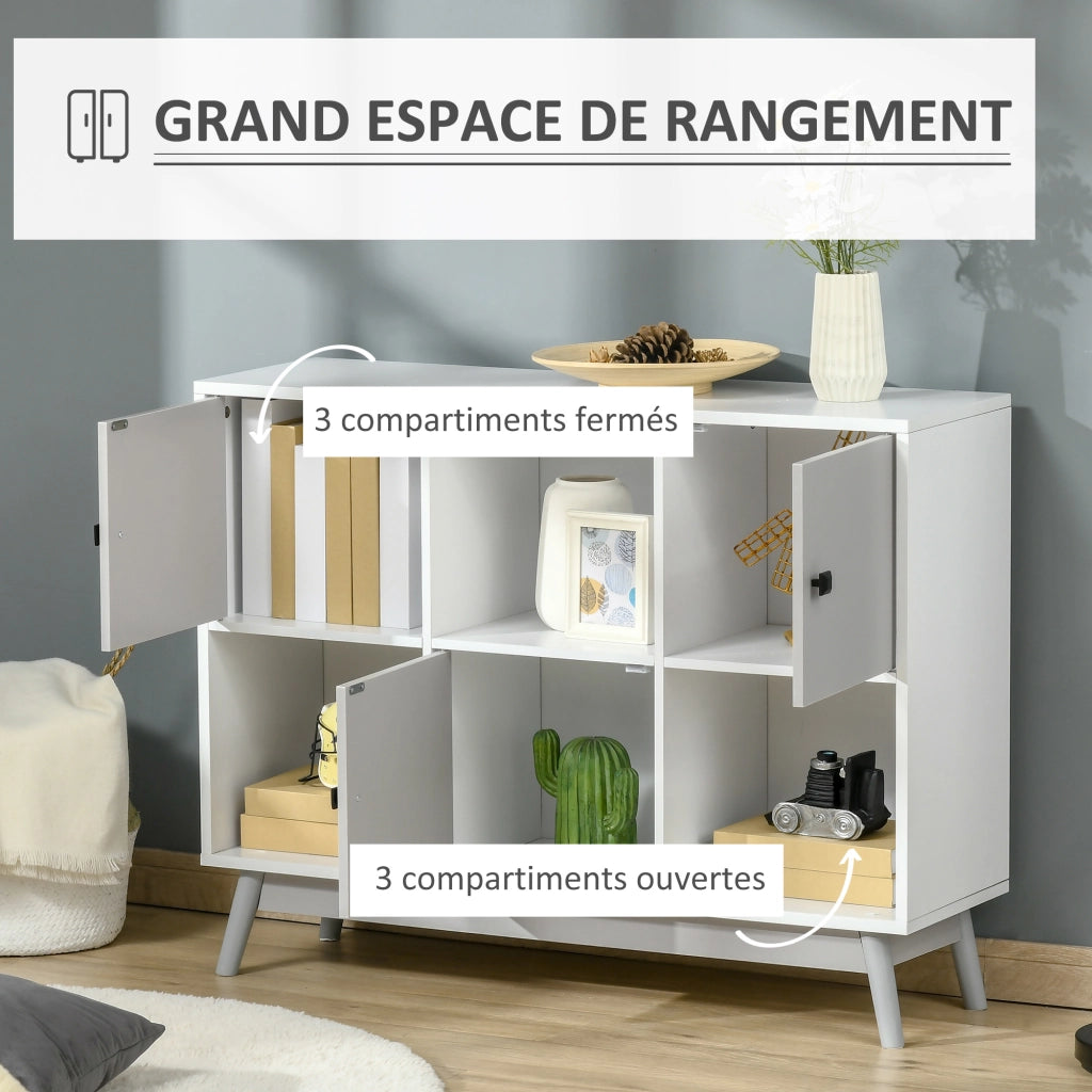 Cassettiera a 3 ante con ripiani aperti ¨C zephmum ¨C 96x30x75 cm bianco grigio