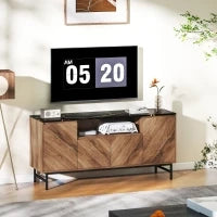 Mobile TV in legno con vano aperto e passacavi, effetto marmo, 140x39x66cm, Marrone