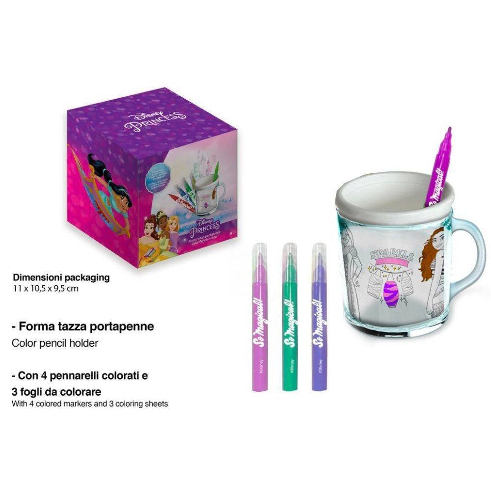 Trade Shop - Tazza Portapenne Da Colorare Principesse Disney Bicchiere Porta Pennarelli -