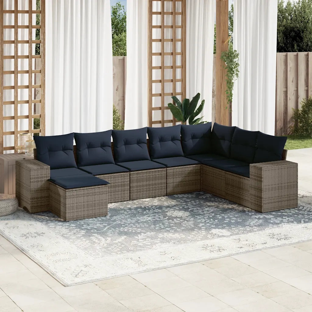 Set Divani da Giardino 8 pz con Cuscini Grigio in Polyrattan 3222960