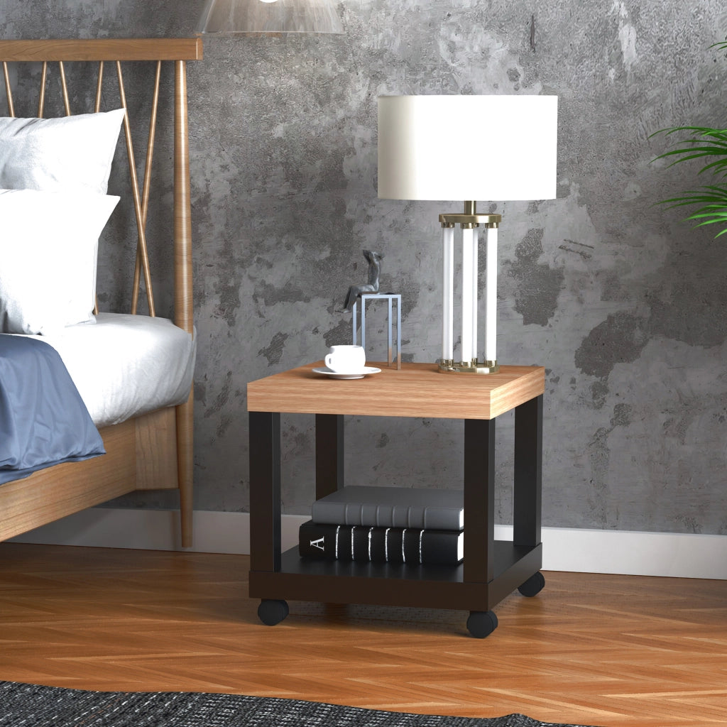 Tavolino con ruote ¨C zephmum ¨C 40x40x40 cm, naturale e nero