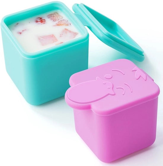 Contenitore di salse per bento box, 2 x 128 ml contenitori per insalata da portare con sé, contenitore di snack e salse in silicone piccolo con coperchio, adatto ai bambini (rosa/ciano)