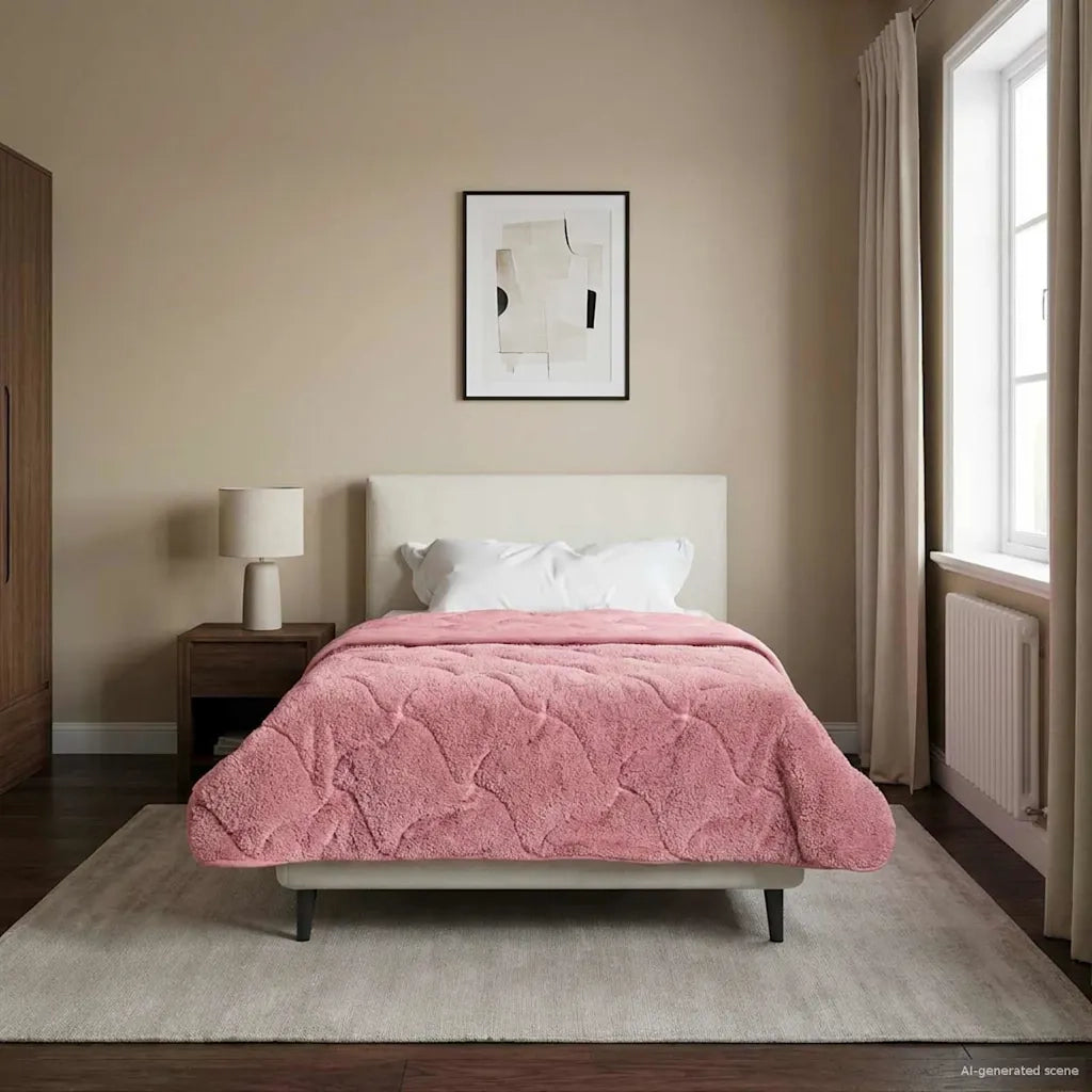 Duvet Invernale Rosa 135 x 200 cm Microfibra e Fleece Teddy