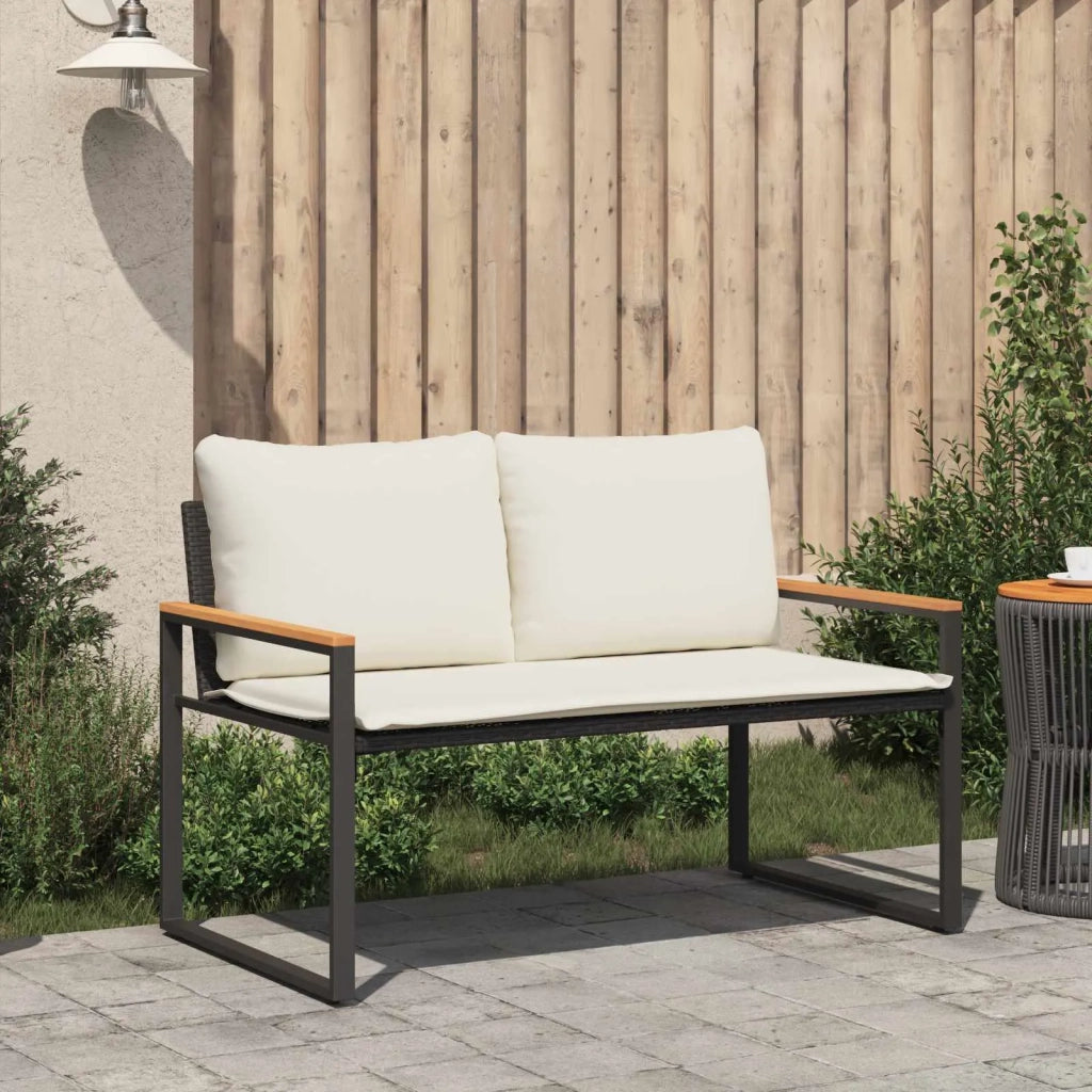 Panca da Giardino | Panchina Nero e Bianco Crema 115 x 65 x 72 cm Rattan