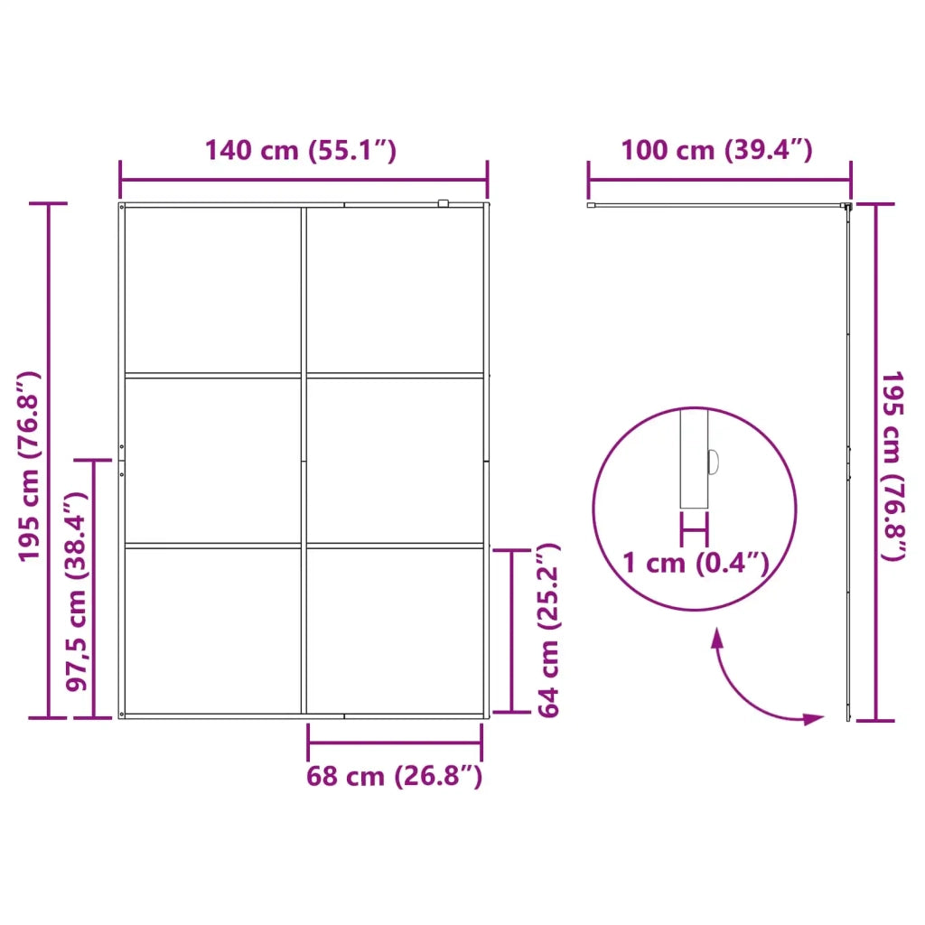 Parete Doccia Walk-in Nero 140 x 195 cm vetro temperato