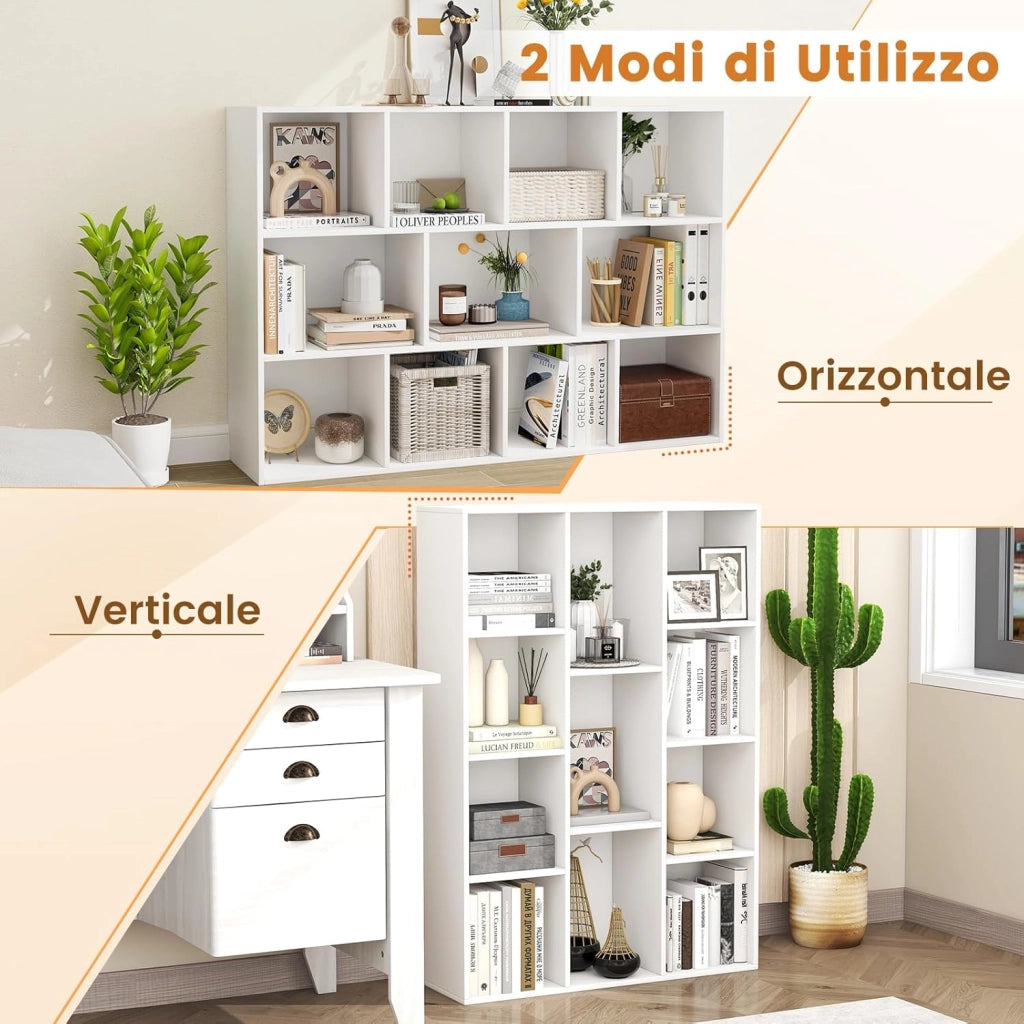 Libreria a 11 Cubi, Scaffale Moderno Geometrico con Kit Anti-Ribaltamento, Organizzatore di Libri Multifunzionale per Soggiorno Camera da Letto Studio, 74 x 24 x 106 cm