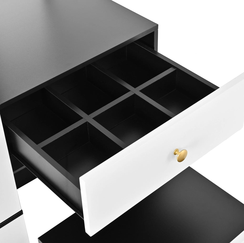 Armadio combinato con specchio a figura intera e sgabello estraibile 90x50;5x160 cm; MDF bianco e nero