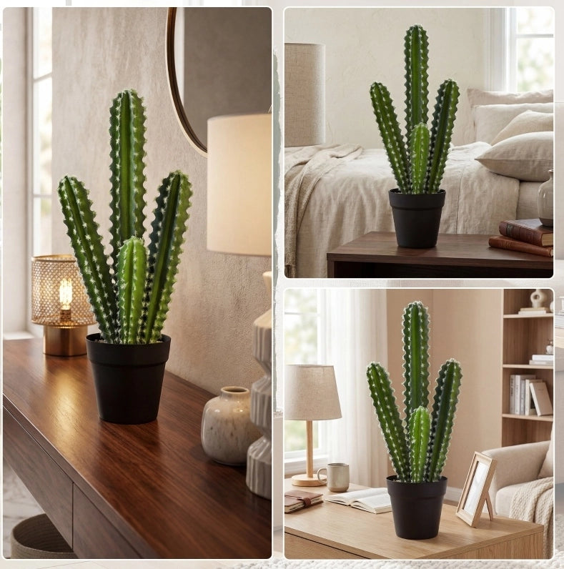 Pianta artificiale cactus 53 cm in plastica verde con vaso per interni