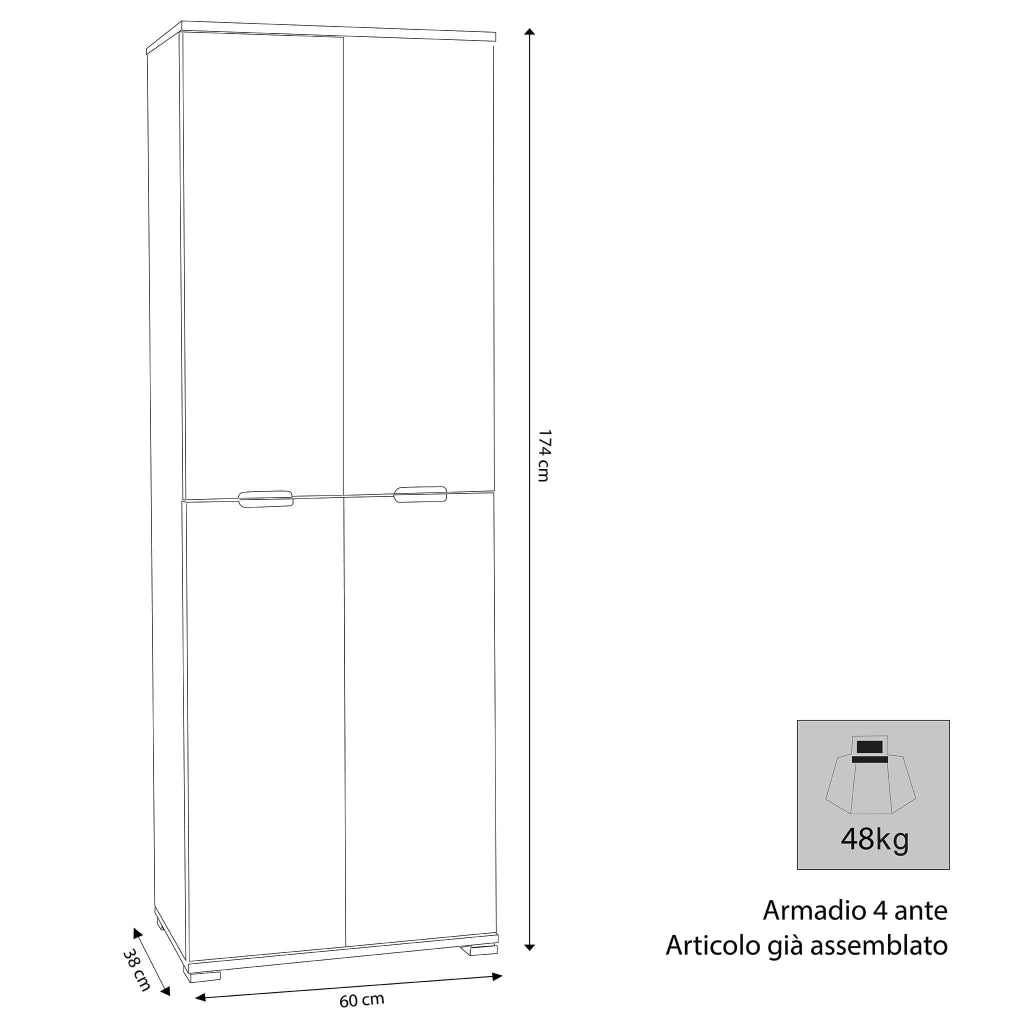 Armadio 4 ante in Legno Composito cm 60x38x174 - FLIP