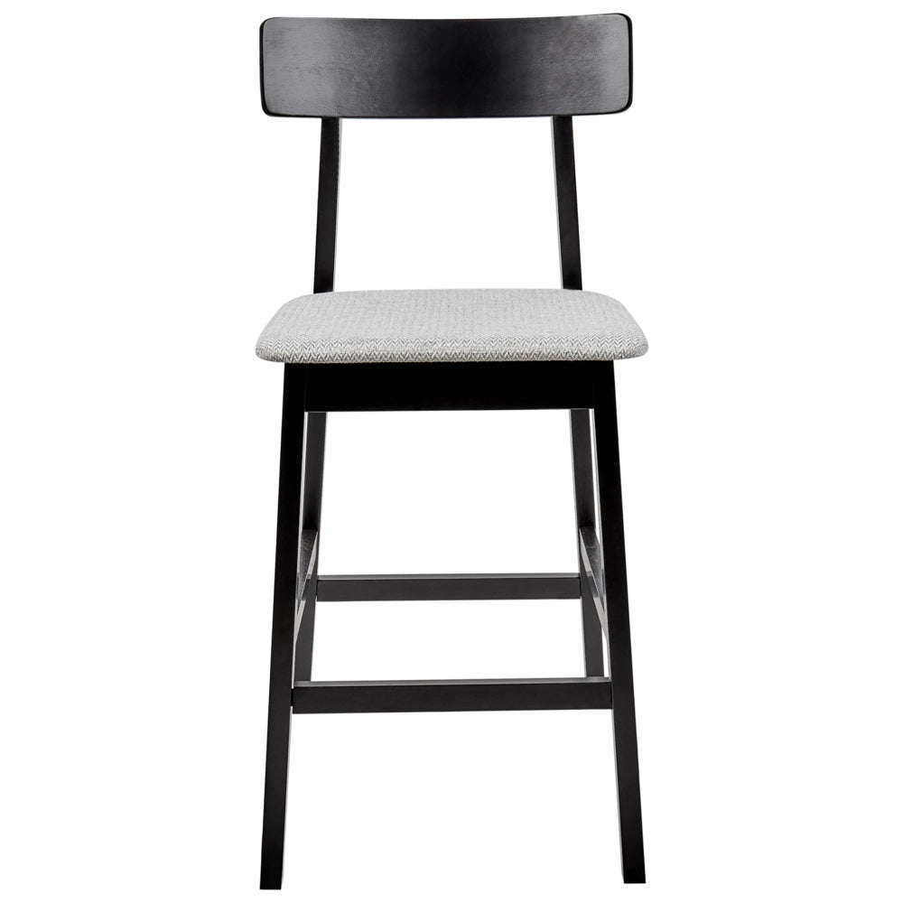 Set di 2 sedie da bar con seduta in legno di gomma nero e grigio e poliestere, stile tradizionale retrò, per cucina e sala da pranzo