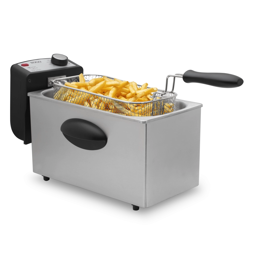 Friggitrice elettrica 3 litri acciaio inox, termostato regolabile 190°C, cestello rimovibile 2000W cucina - SOGO