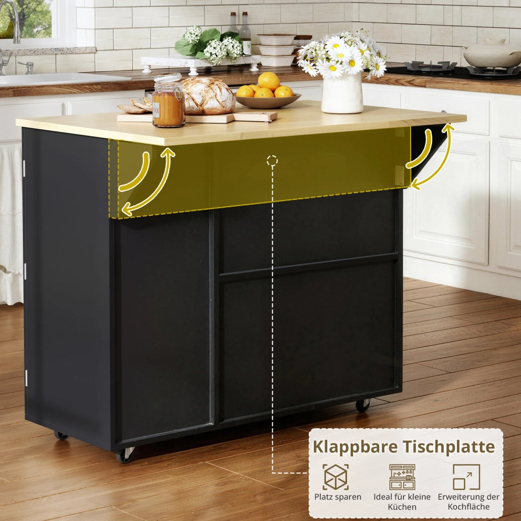 CARRELLO ISOLA CUCINA 104x45(69)x89 cm in MDF Natural/Black, piano ribaltabile