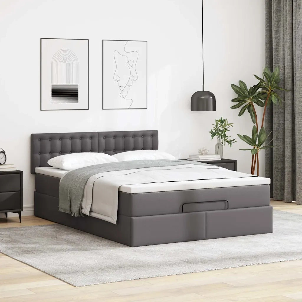 Struttura Letto Pouf con Materasso Grigio 140x200 cm Similpelle 3311311