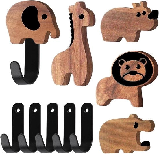 Set di 5 chiodi per abbigliamento in forma di delfino in legno di palissandro per armadio per bambini. Ideali per armadietti per bambini e per la stanza da bagno. Facili da montare.